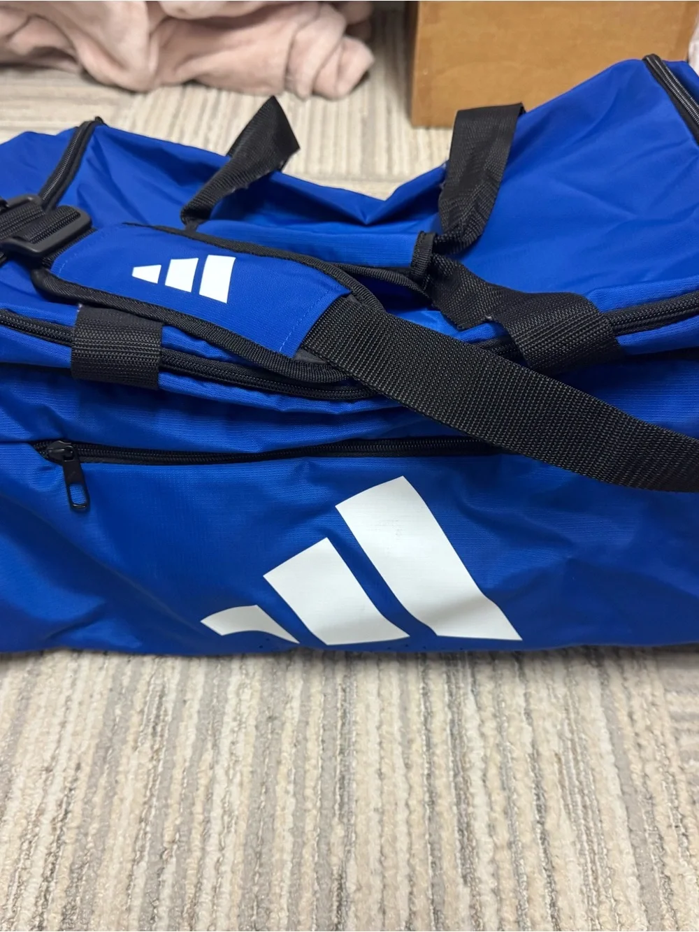 adidas kansas Blue Duffel Bag with White Logo and Black Straps